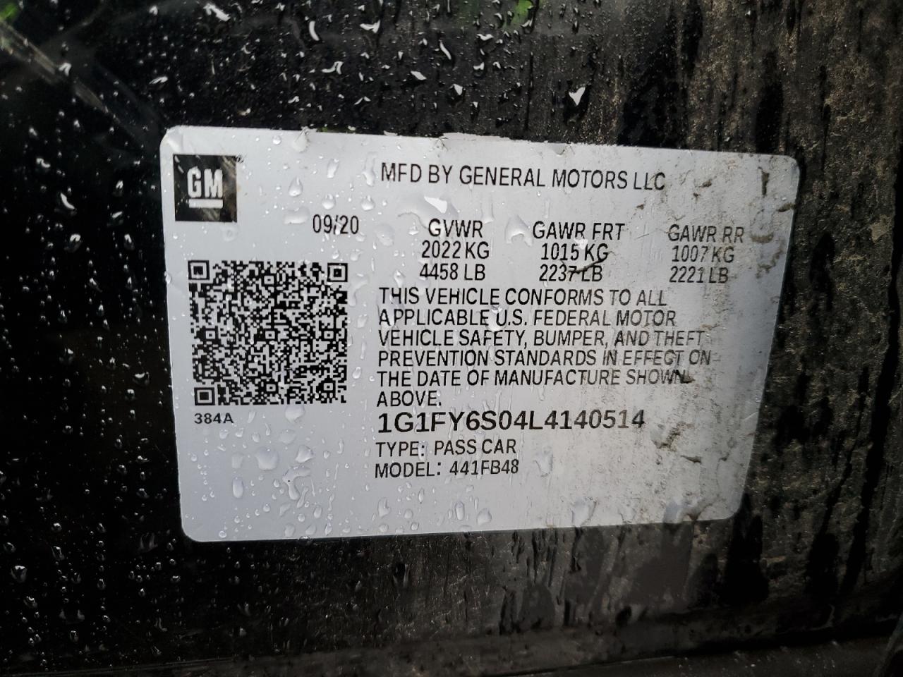 2020 Chevrolet Bolt Ev Lt VIN: 1G1FY6S04L4140514 Lot: 50150055