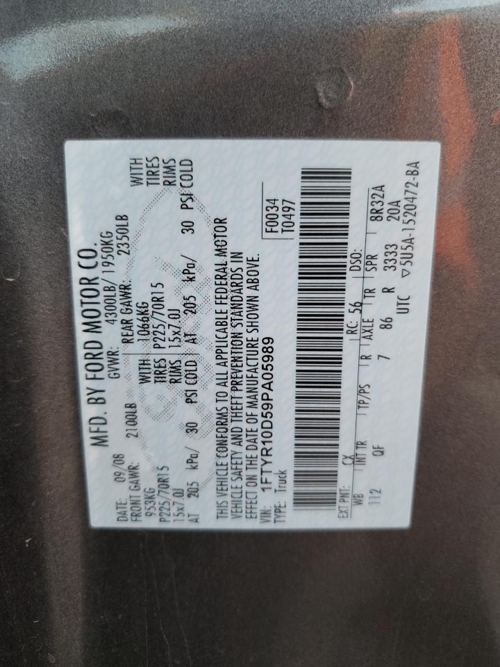 2009 Ford Ranger VIN: 1FTYR10D59PA05989 Lot: 48780895