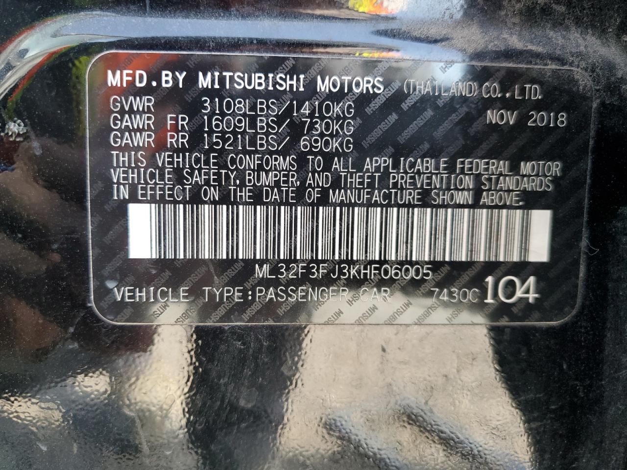 2019 Mitsubishi Mirage G4 Es VIN: ML32F3FJ3KHF06005 Lot: 49032855