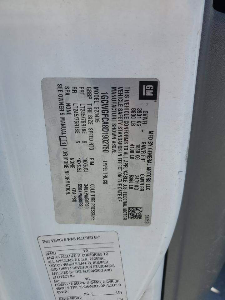 2013 Chevrolet Express G2500 VIN: 1GCWGFCA8D1902750 Lot: 47970445