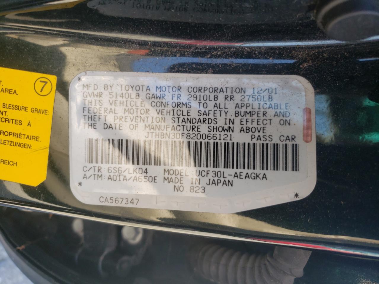 2002 Lexus Ls 430 VIN: JTHBN30F820066121 Lot: 50771295