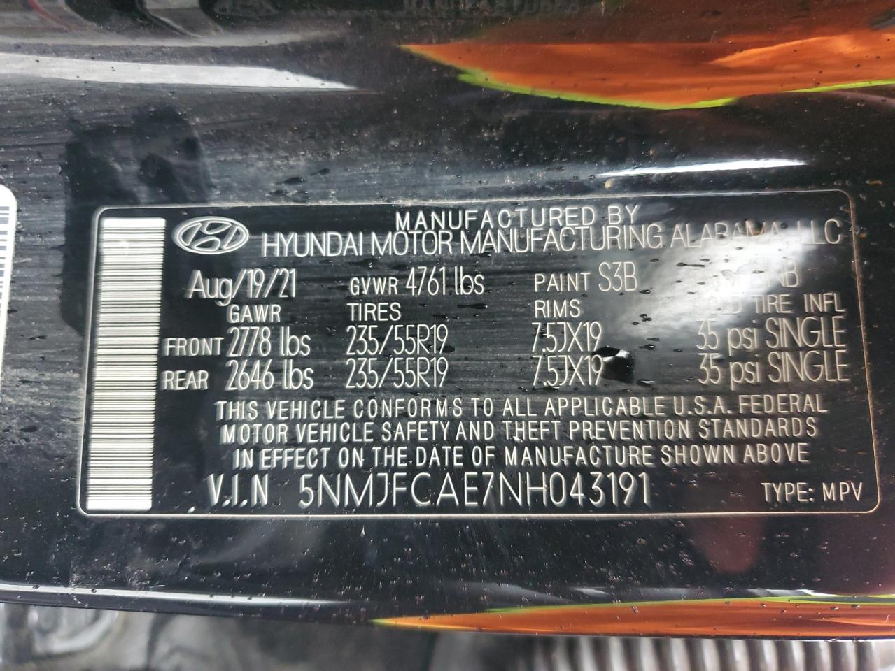 2022 Hyundai Tucson Sel VIN: 5NMJFCAE7NH043191 Lot: 49278965