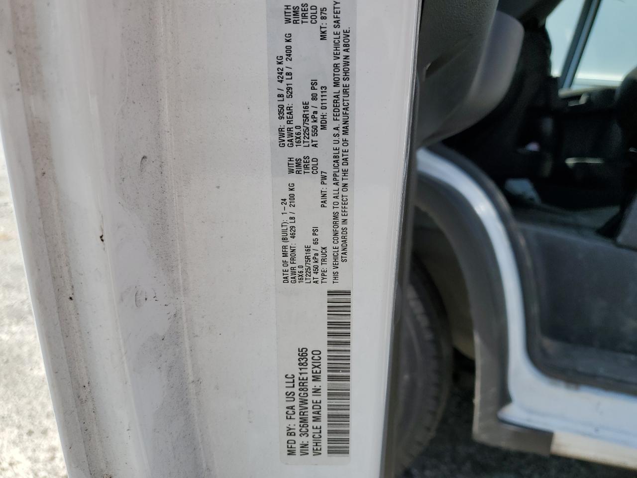 2024 Ram Promaster 3500 3500 Standard VIN: 3C6MRVWG8RE118365 Lot: 47810345