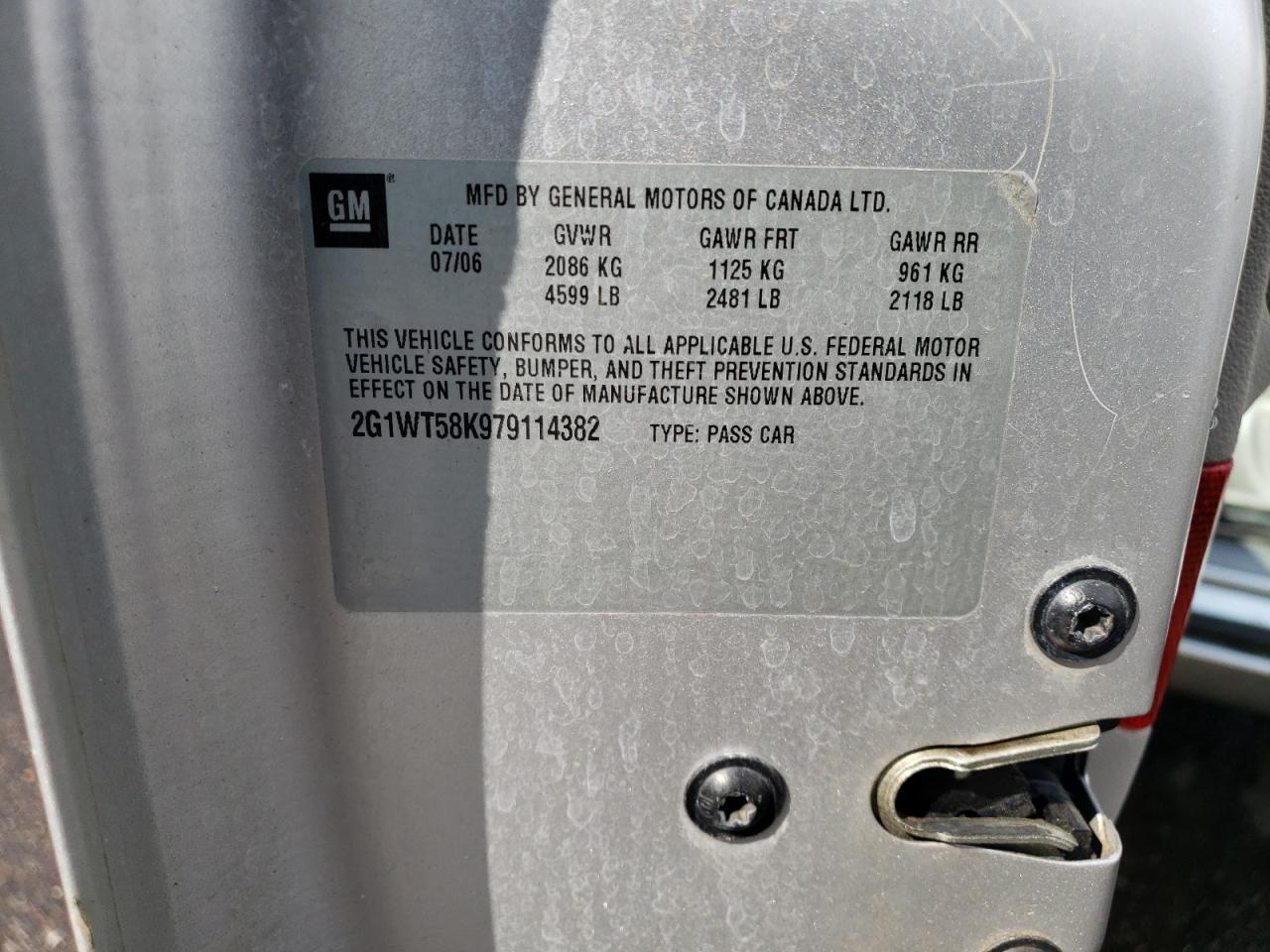 2007 Chevrolet Impala Lt VIN: 2G1WT58K979114382 Lot: 50990755