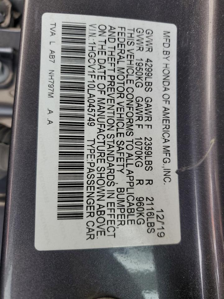 2020 Honda Accord Lx VIN: 1HGCV1F10LA045749 Lot: 51128465