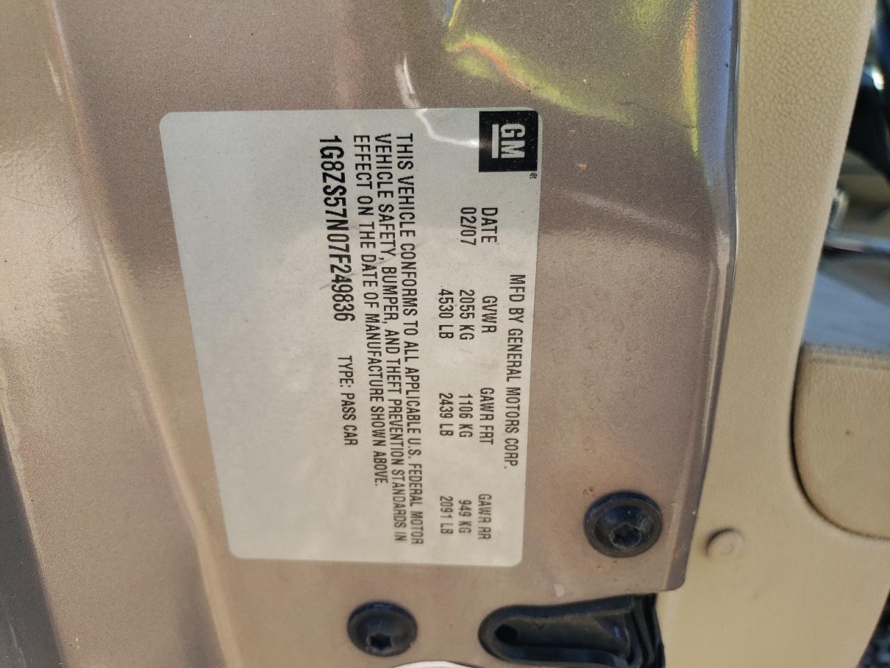 2007 Saturn Aura Xe VIN: 1G8ZS57N07F249836 Lot: 50464755
