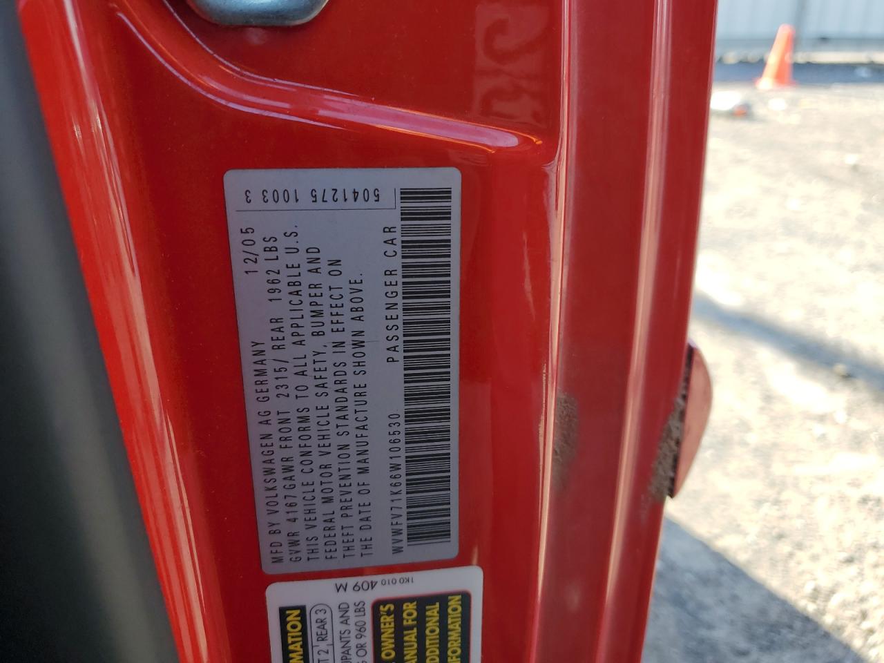 2006 Volkswagen New Gti VIN: WVWFV71K66W106530 Lot: 49618275