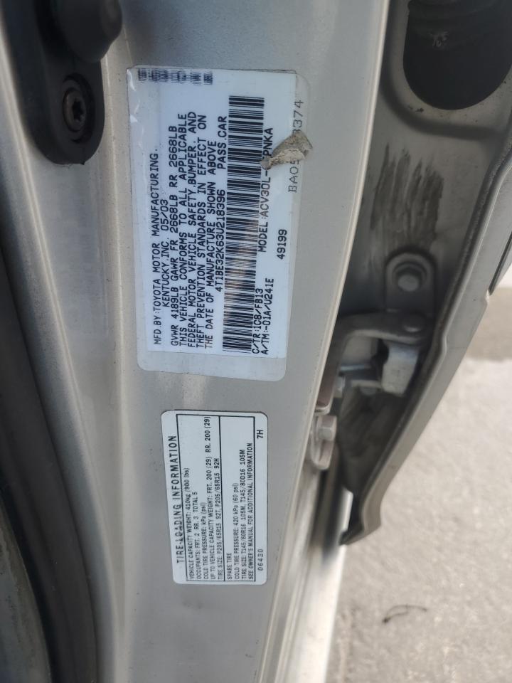 2003 Toyota Camry Le VIN: 4T1BE32K63U218396 Lot: 47938905