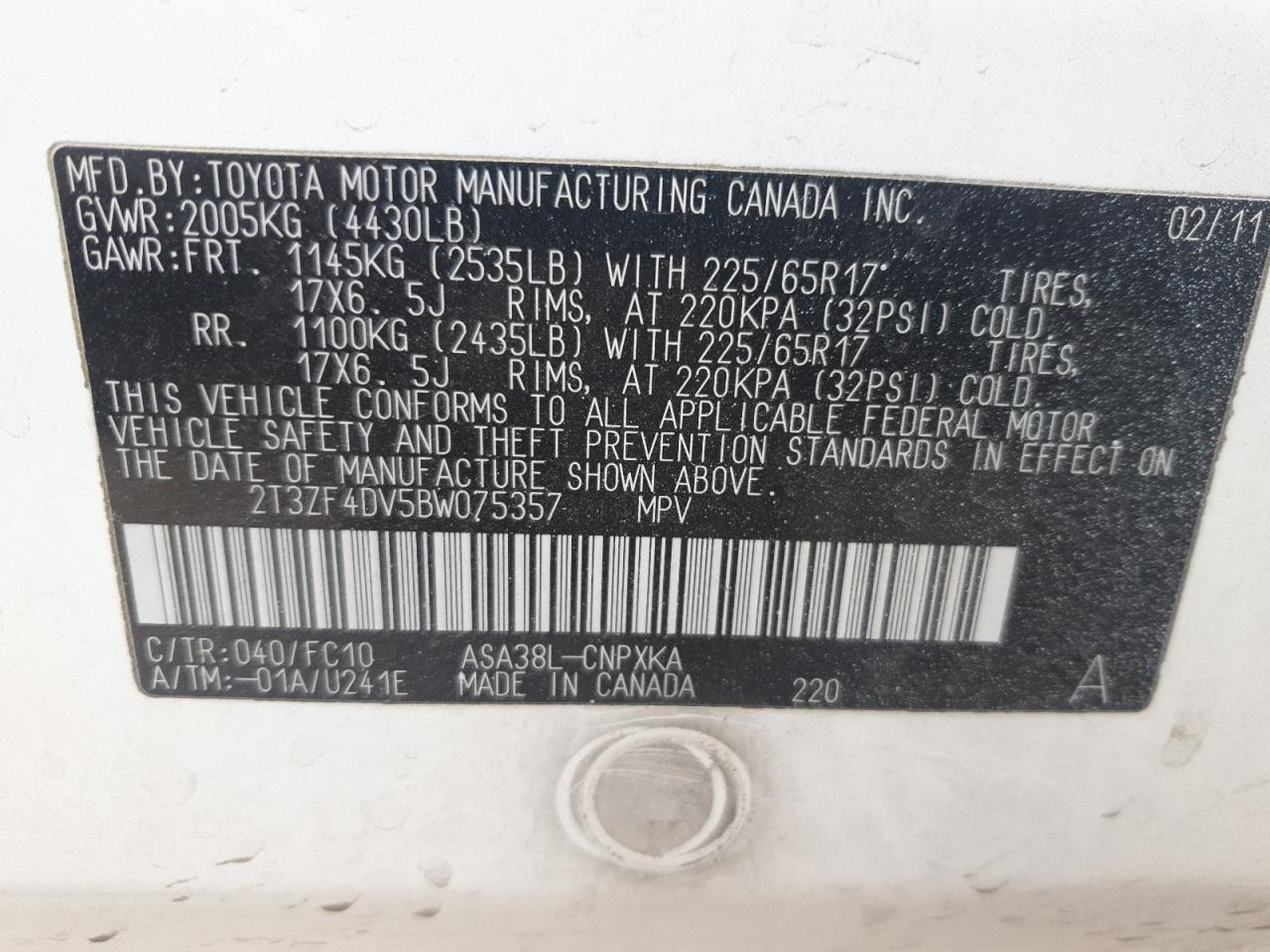 2011 Toyota Rav4 VIN: 075357 Lot: 86459394