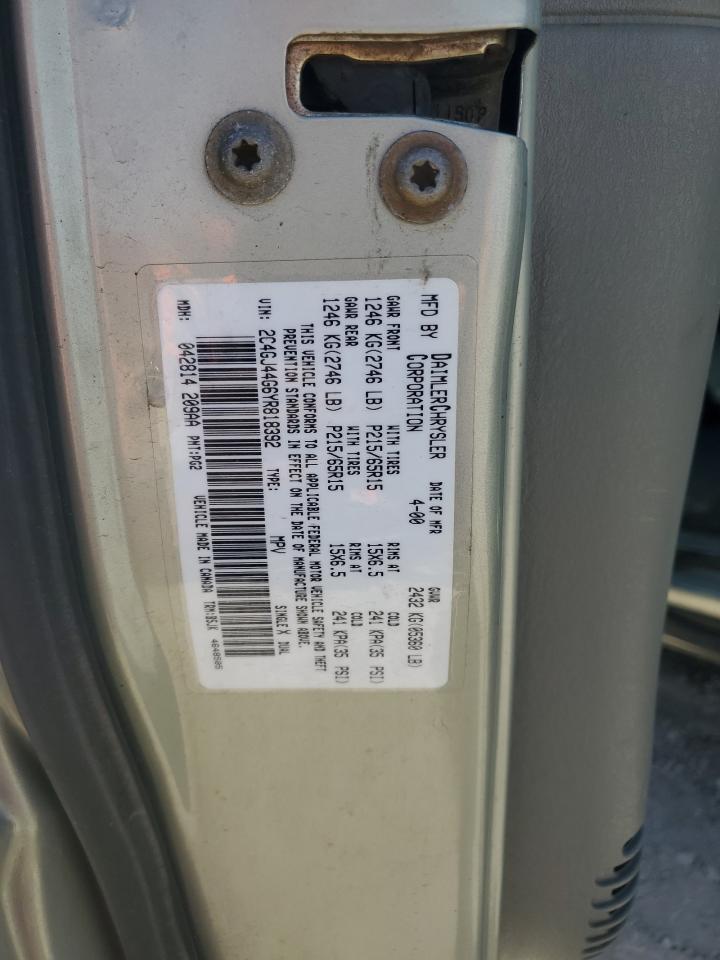 2000 Chrysler Grand Voyager Se VIN: 2C4GJ44G6YR818392 Lot: 49536225