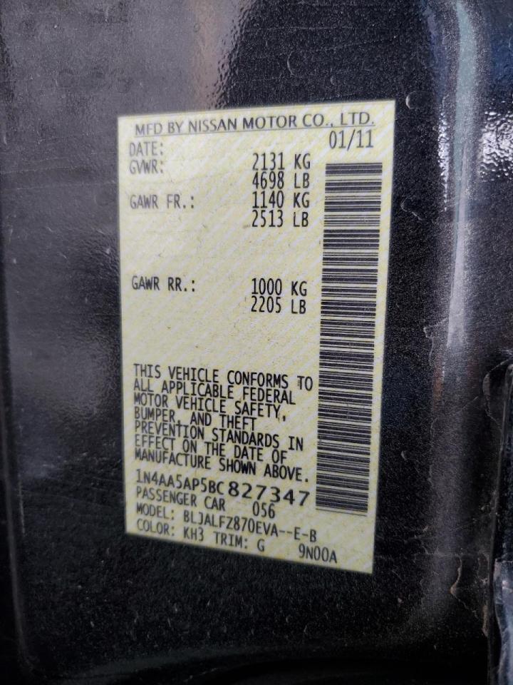 2011 Nissan Maxima S VIN: 1N4AA5AP5BC27347 Lot: 49137585