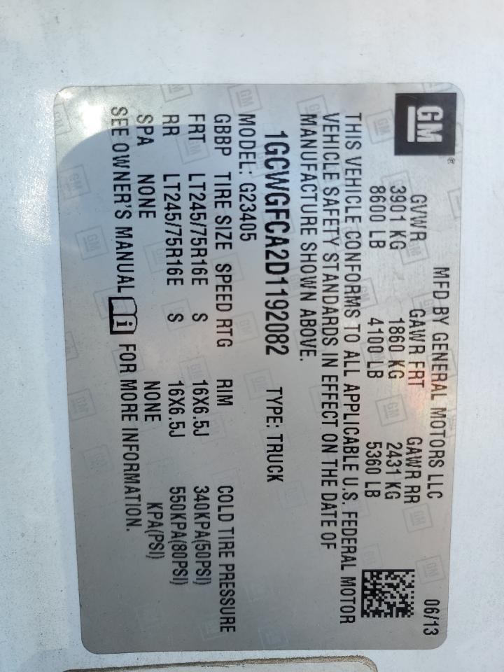 2013 Chevrolet Express G2500 VIN: 1GCWGFCA2D1192082 Lot: 50920615