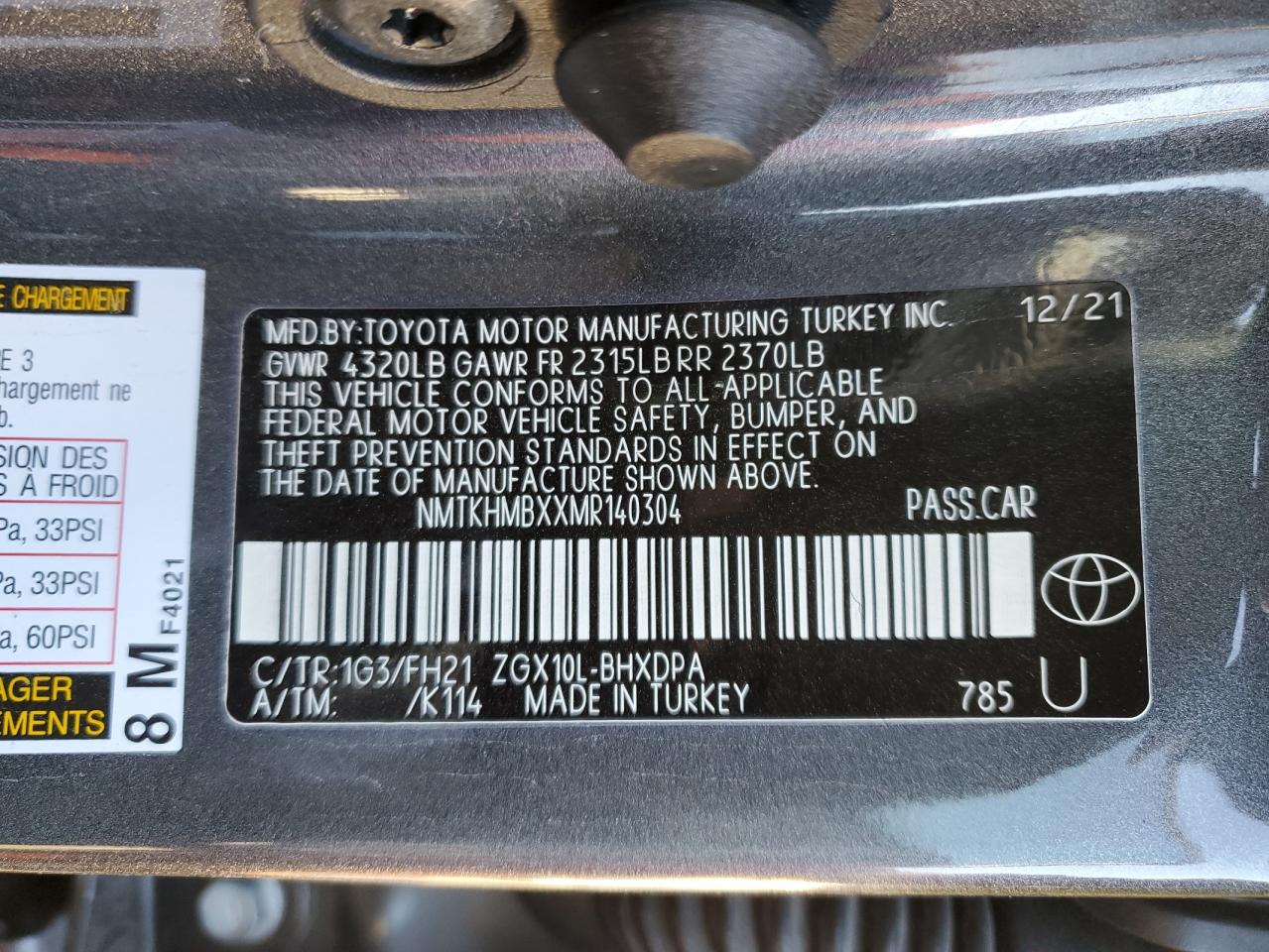 2021 Toyota C-Hr Xle VIN: NMTKHMBXXMR140304 Lot: 49779485