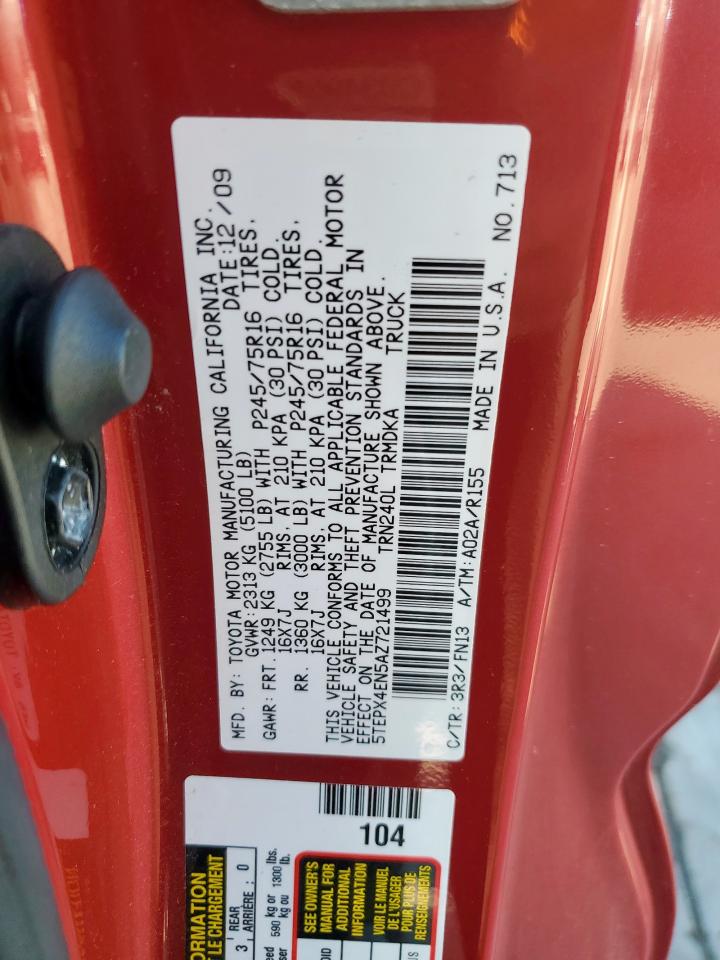 2010 Toyota Tacoma VIN: 5TEPX4EN5AZ721499 Lot: 48025755