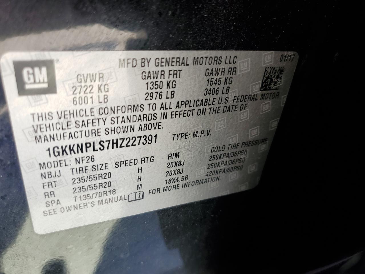 2017 GMC Acadia Denali VIN: 1GKKNPLS7HZ227391 Lot: 50904195