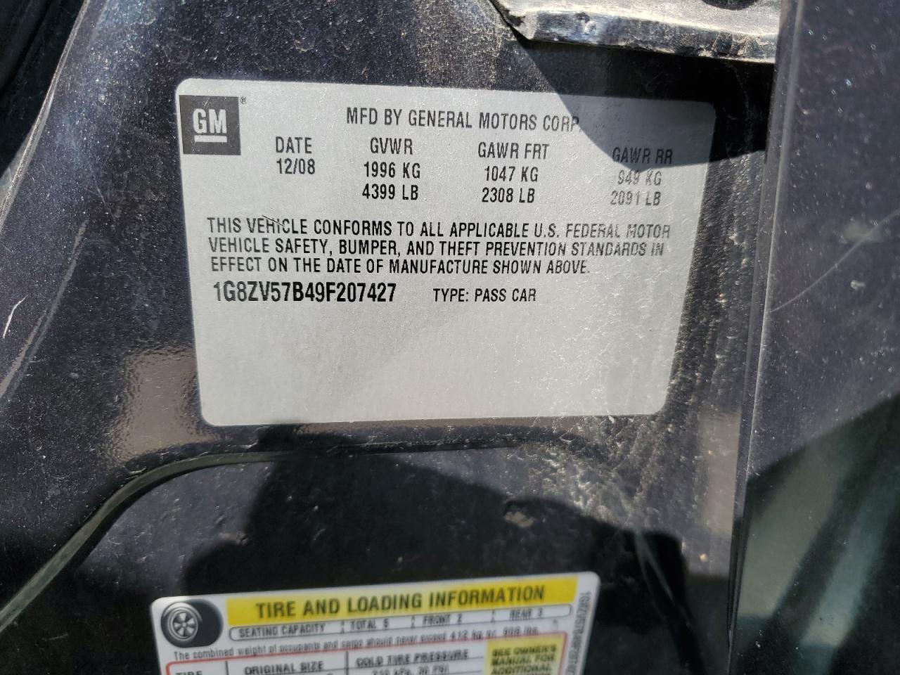 2009 Saturn Aura Xr VIN: 1G8ZV57B49F207427 Lot: 64000555