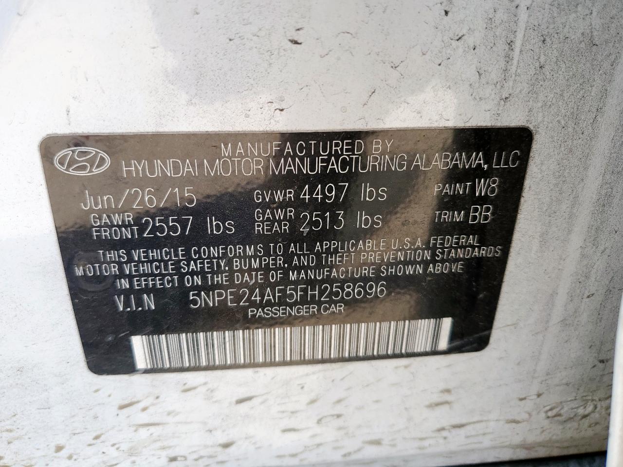 2015 Hyundai Sonata Se VIN: 5NPE24AF5FFH25869 Lot: 47651895