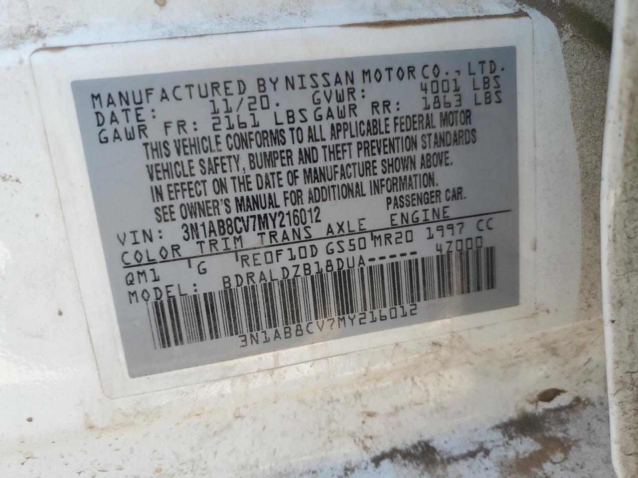 2021 Nissan Sentra Sv VIN: 3N1AB8CV7MY216012 Lot: 50427495