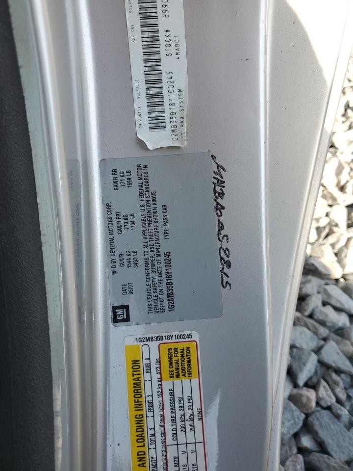 2008 Pontiac Solstice VIN: 1G2MB35B18Y100245 Lot: 49034615