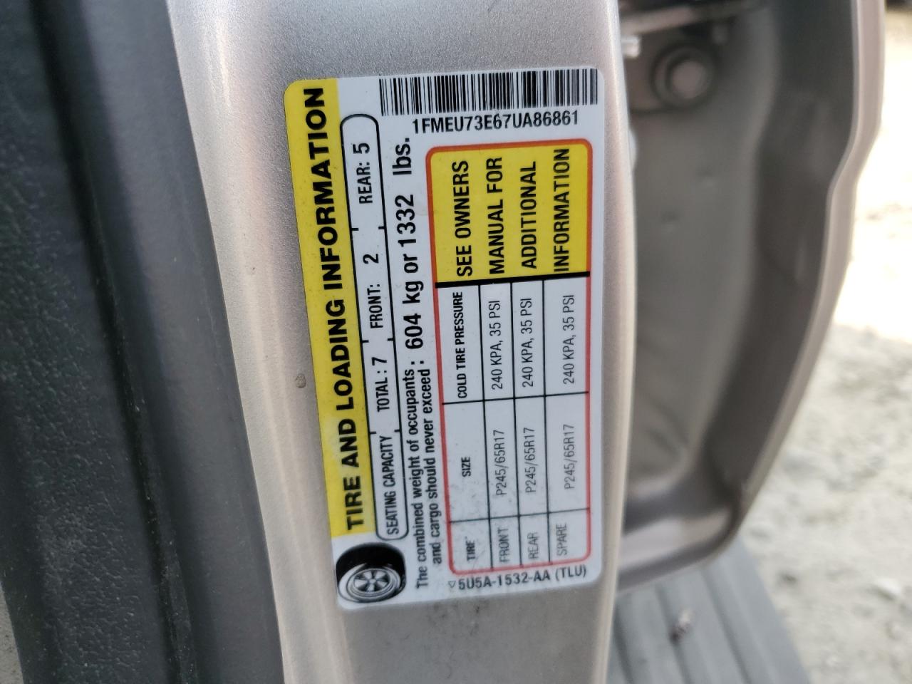 2007 Ford Explorer Xlt VIN: 1FMEU73E67UA86861 Lot: 48179735