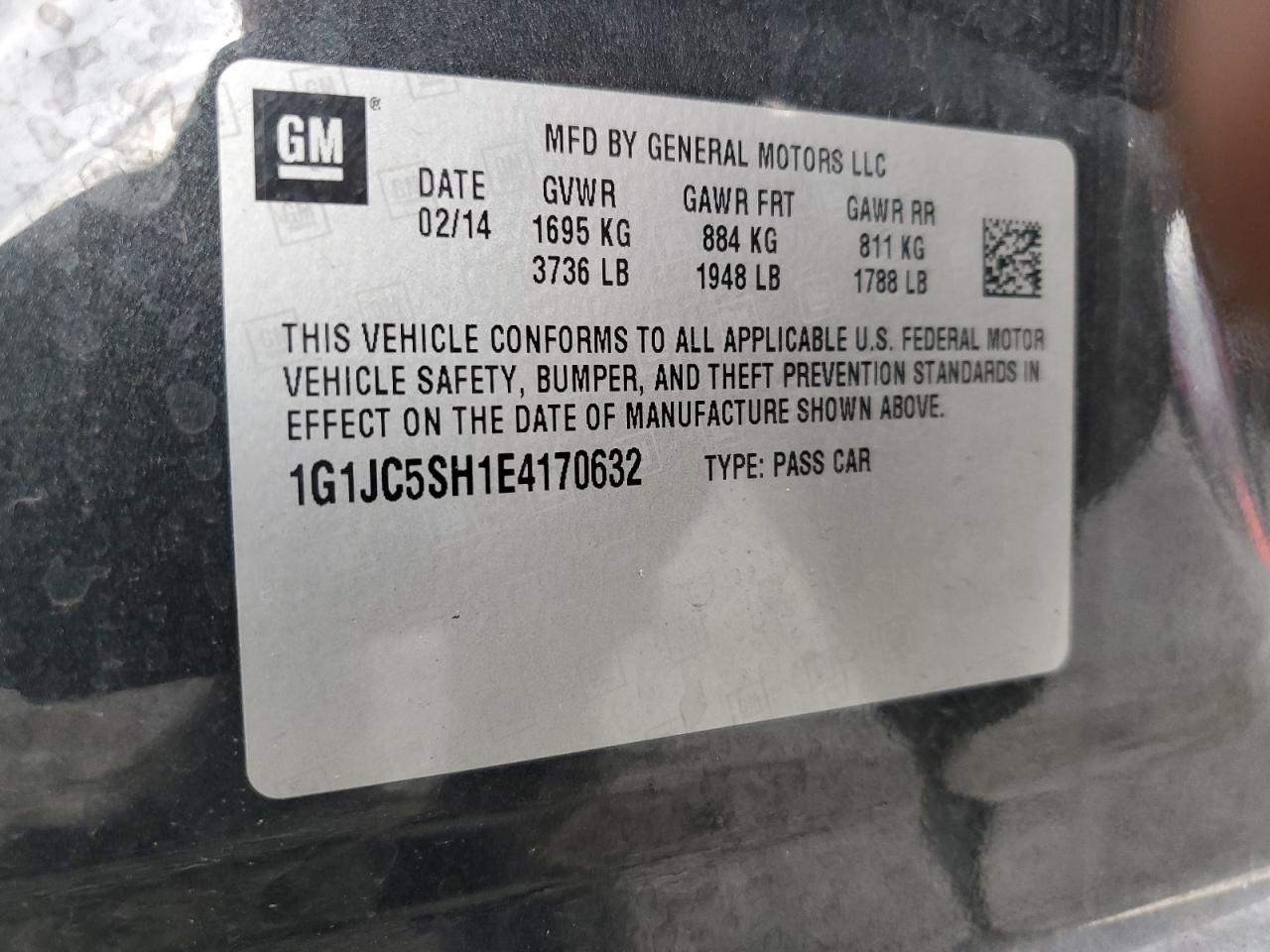 2014 Chevrolet Sonic VIN: 1G1C5SH1E4170632 Lot: 48429065