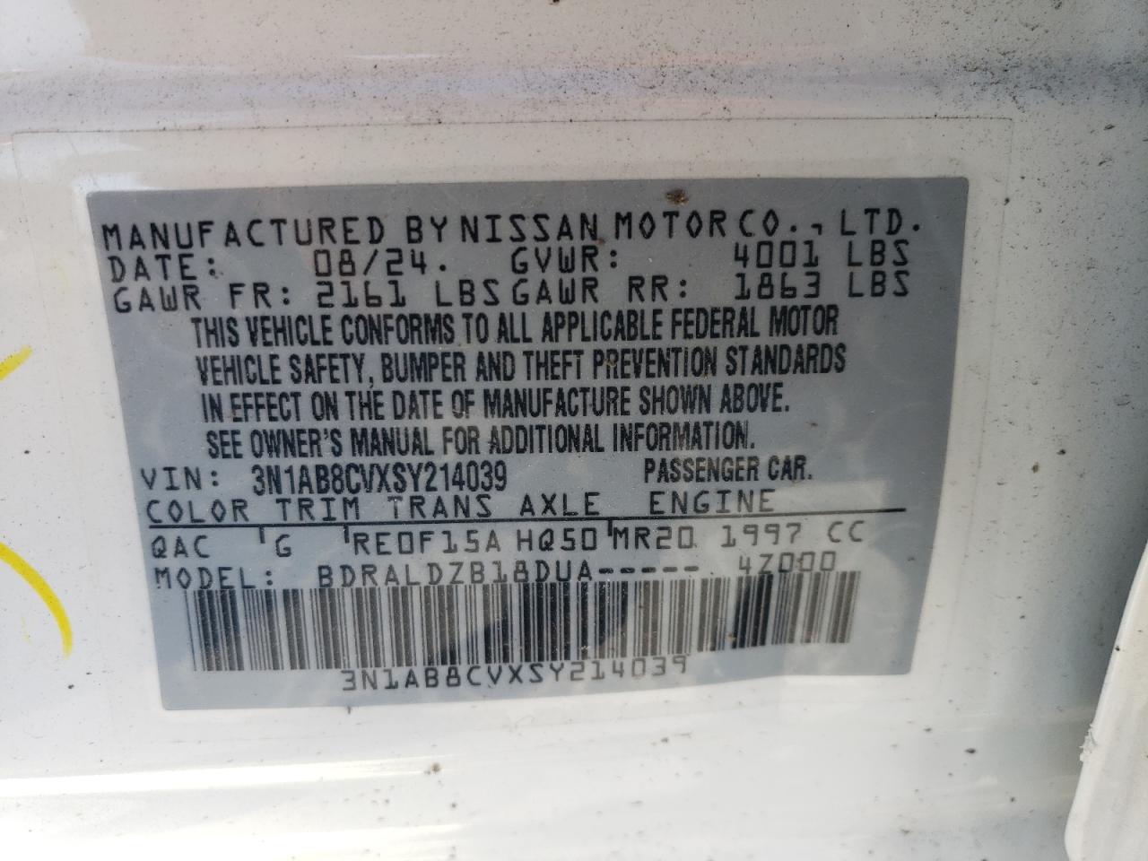 2025 Nissan Sentra Sv VIN: 3N1AB8CVXSY214039 Lot: 49478035
