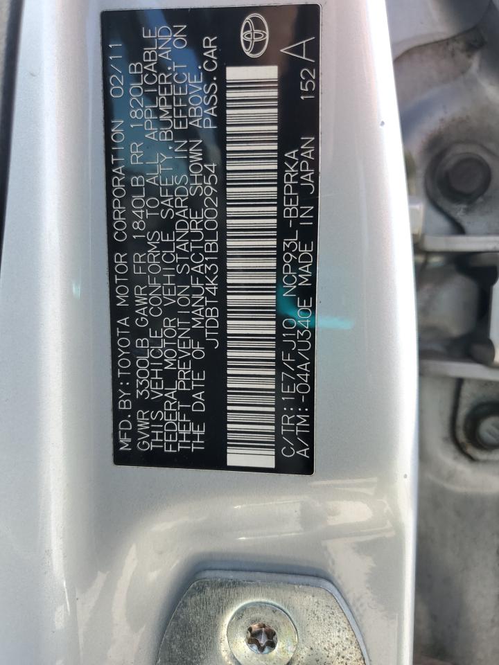 2011 Toyota Yaris VIN: JTDBT4K31BL002954 Lot: 51146125