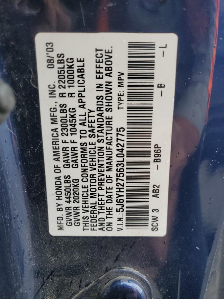 2003 Honda Element Ex VIN: 5J6YH27563L042775 Lot: 53802675