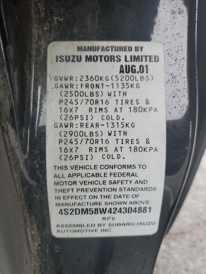 2002 Isuzu Rodeo S VIN: 4S2DM58W424304881 Lot: 49296285