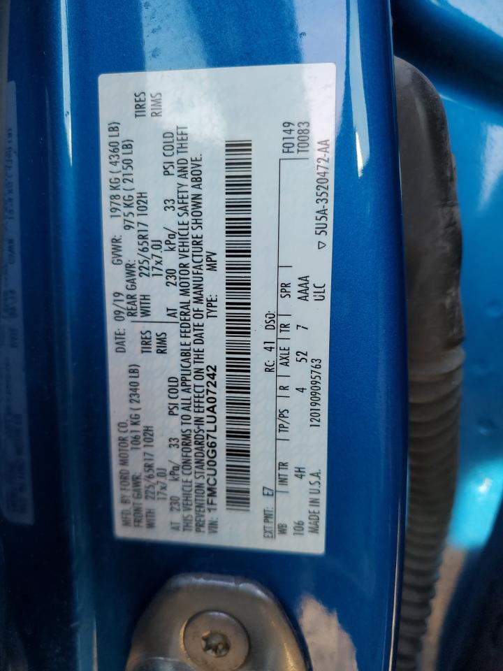 2020 Ford Escape Se VIN: 1FMCU0G67LUA07242 Lot: 49610115