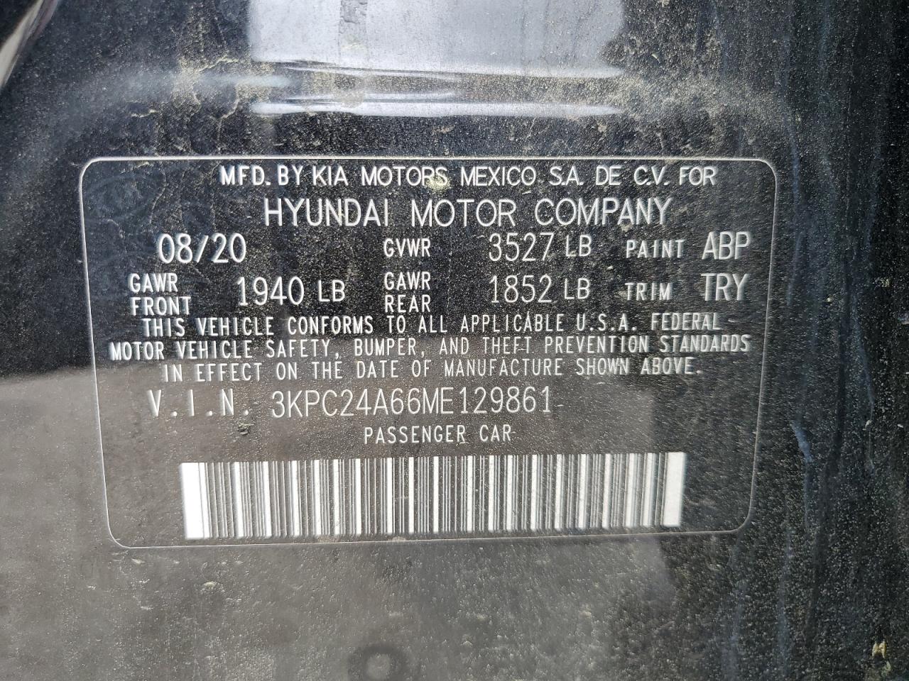 2021 Hyundai Accent Se VIN: 3KPC24A66ME129861 Lot: 50995875