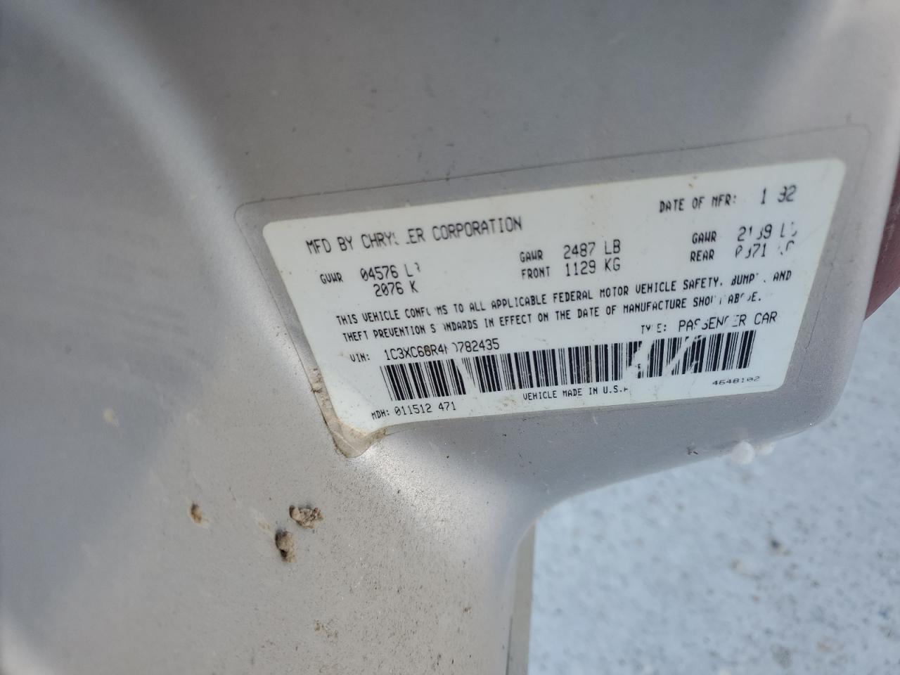 1992 Chrysler New Yorker C-Body Salon VIN: 1C3XC66R4ND782435 Lot: 50000075