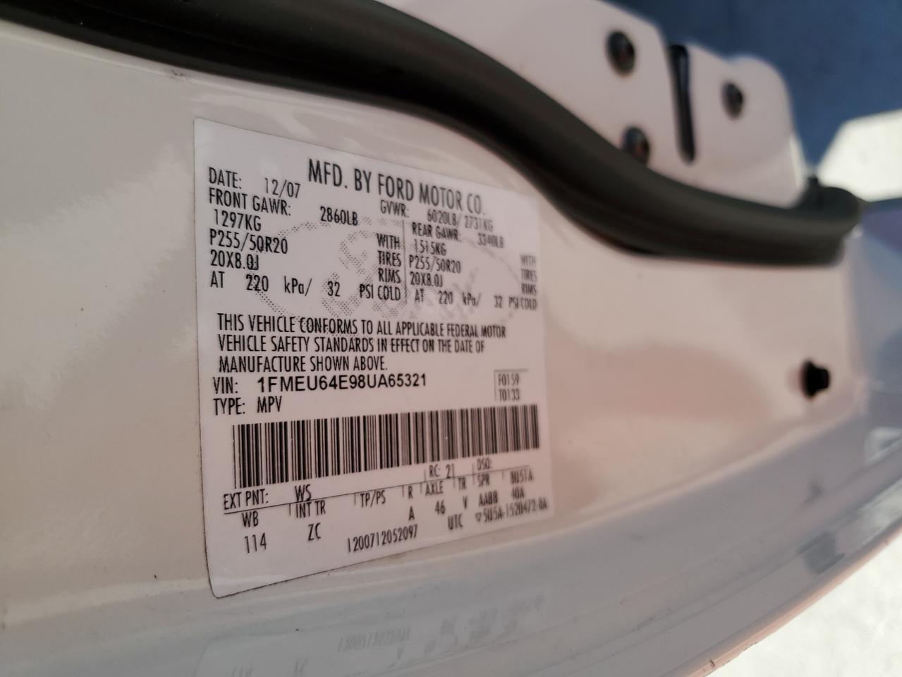 2008 Ford Explorer Eddie Bauer VIN: 1FMEU64E98UA65321 Lot: 48016725