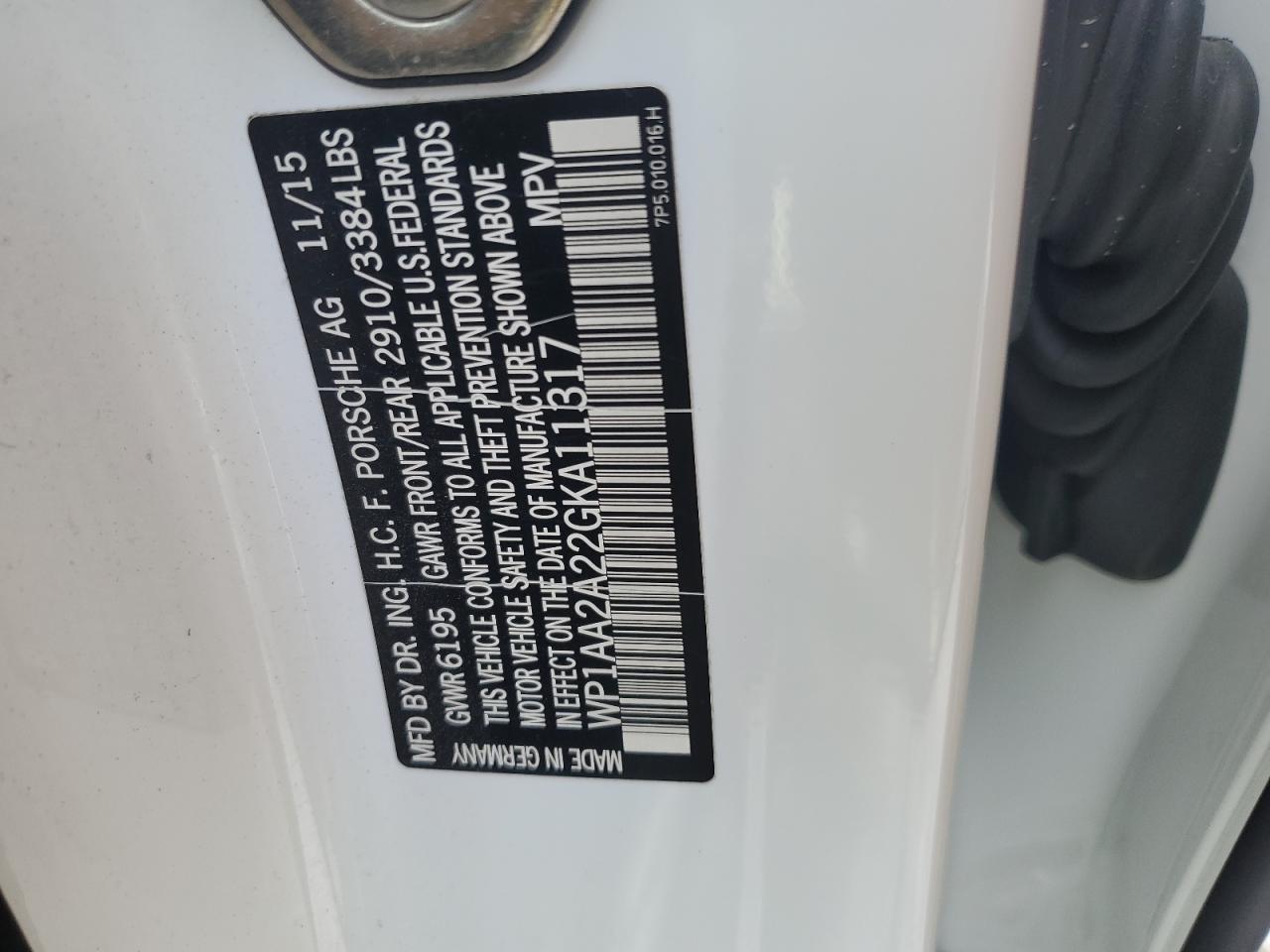 2016 Porsche Cayenne VIN: WP1AA2A22GKA11317 Lot: 49068125