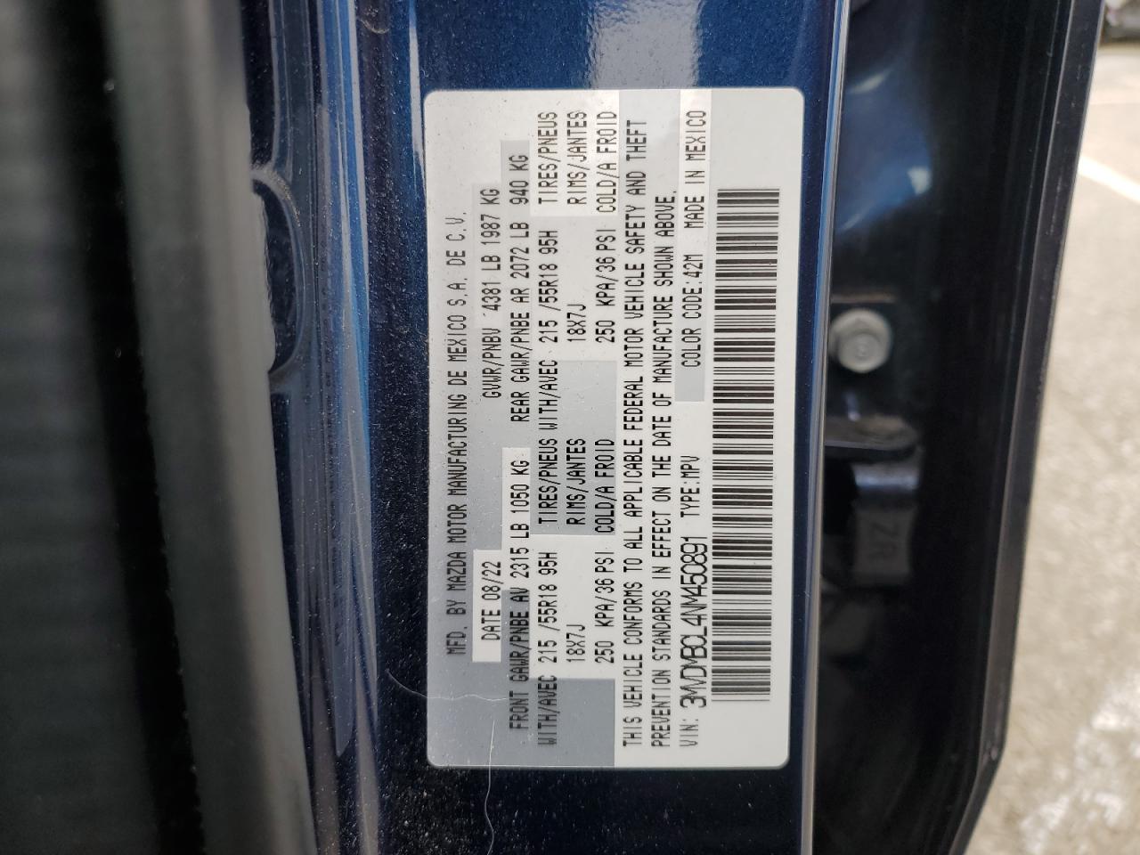 2022 Mazda Cx-30 Preferred VIN: 3MVDMBCL4NM450891 Lot: 50468795
