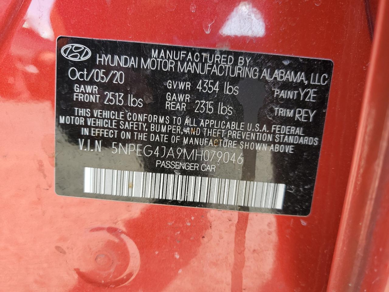 2021 Hyundai Sonata Se VIN: 5NPEG4JA9MH079046 Lot: 50563335