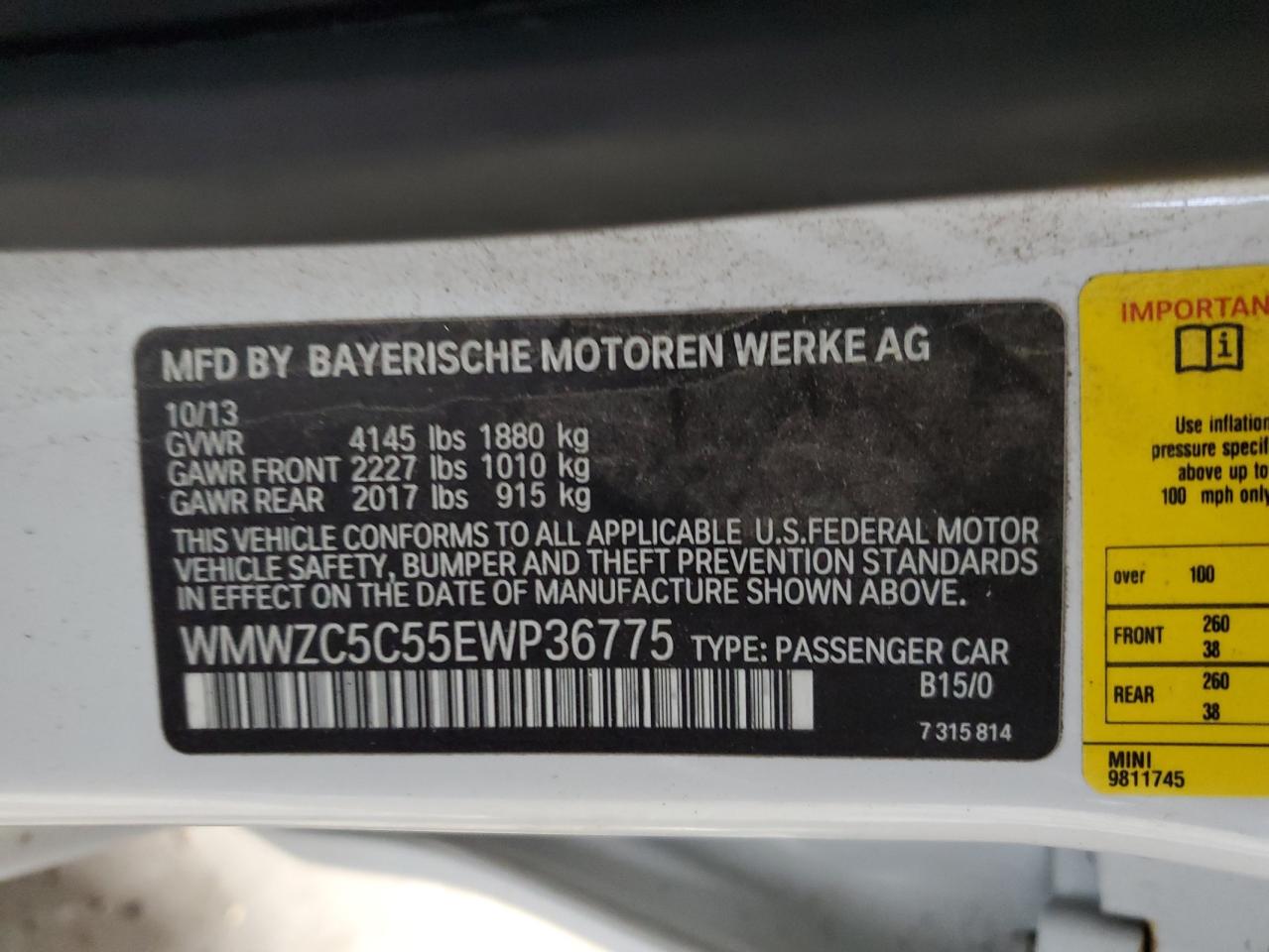 2014 Mini Cooper S Countryman VIN: WMWZC5C55EWP36775 Lot: 49530885