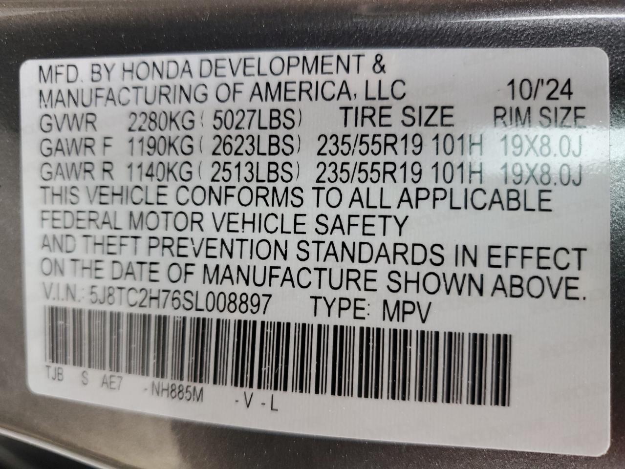 2025 Acura Rdx Advance VIN: 5J8TC2H76SL008897 Lot: 50002775