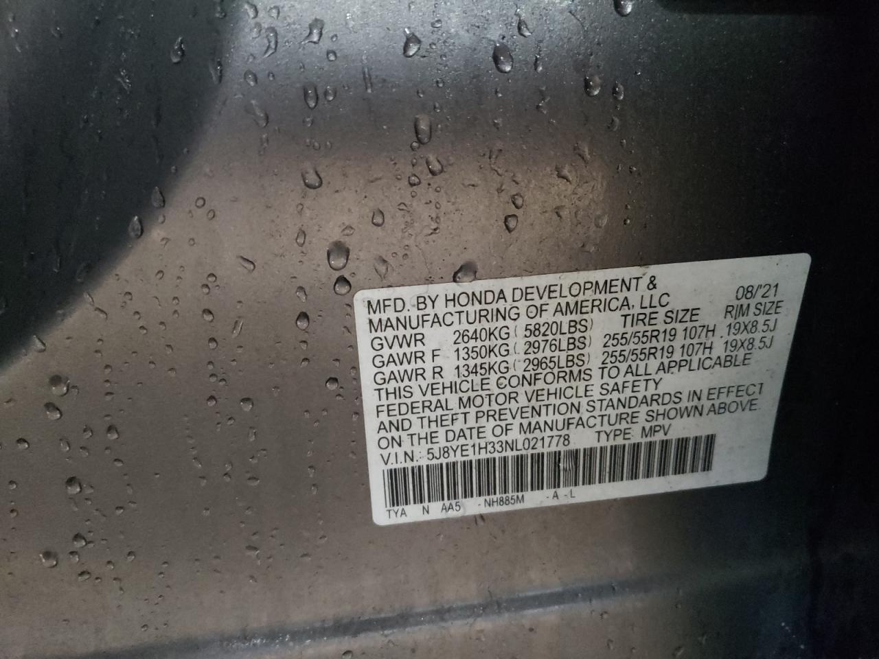 2022 Acura Mdx VIN: 5J8YE1H33NL021778 Lot: 49088725