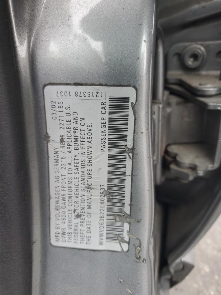 2002 Volkswagen Passat Gls VIN: WVWVD63B22E402537 Lot: 50374815