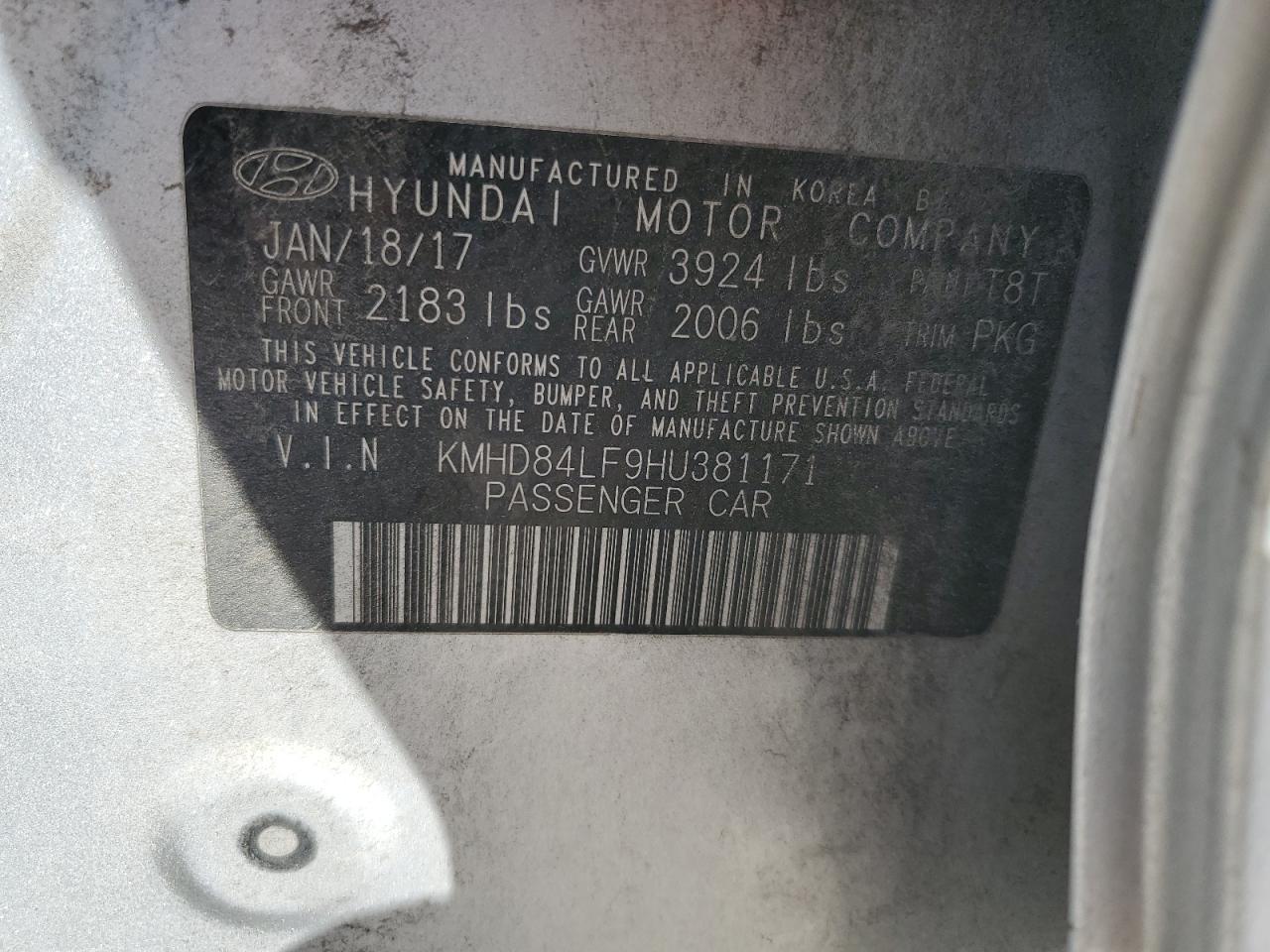 2017 Hyundai Elantra Se VIN: KMHD84LF9HU381171 Lot: 49954575