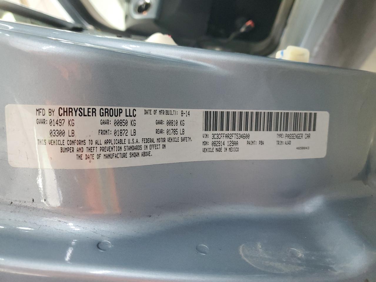 2015 Fiat 500 Pop VIN: 3C3CFFAR2FT534600 Lot: 47607025