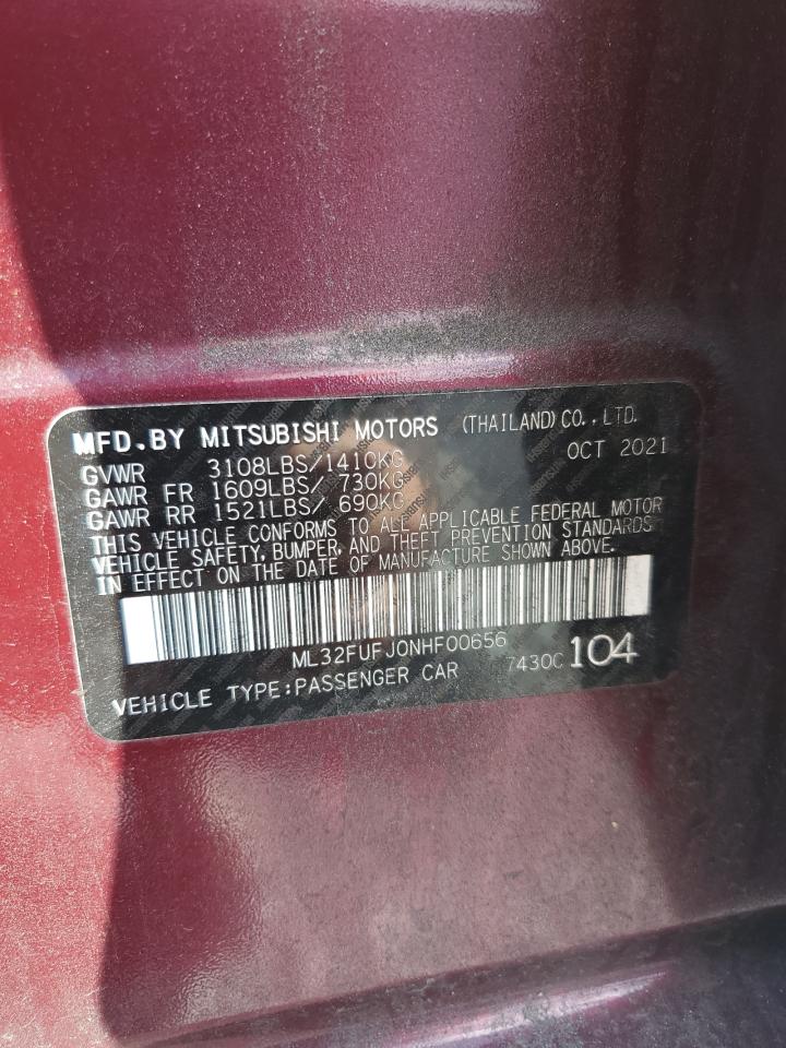 2022 Mitsubishi Mirage G4 Es VIN: ML32FUFJ0NHF00656 Lot: 48864845