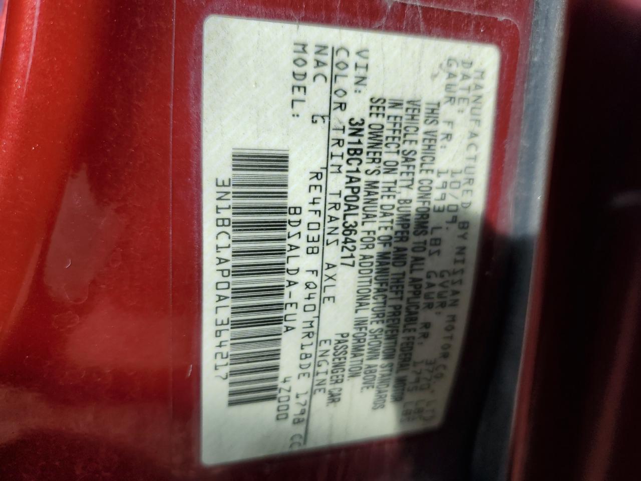 2010 Nissan Versa S VIN: 3N1BC1AP0AL364217 Lot: 49740165