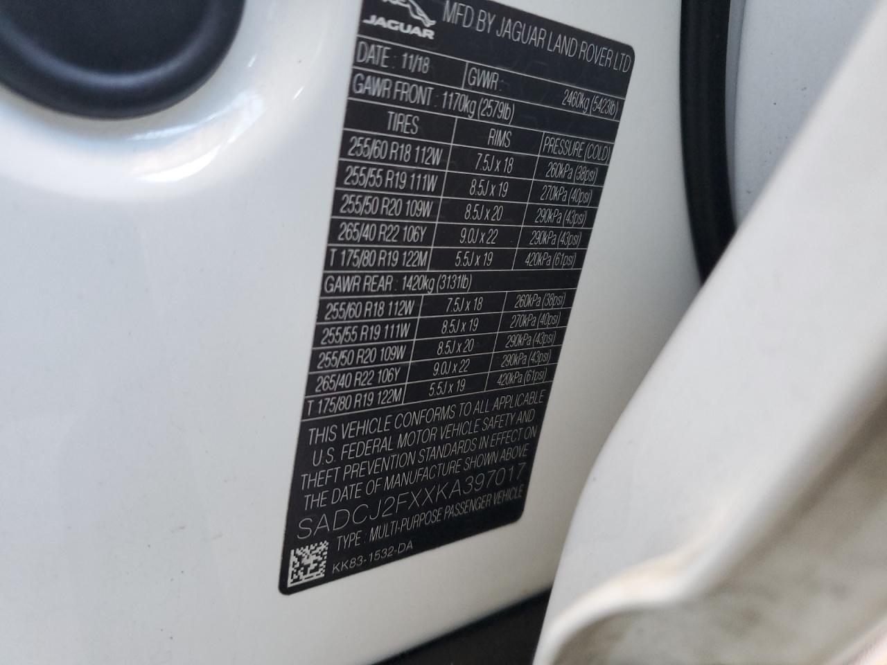 2019 Jaguar F-Pace Premium VIN: SADCJ2FXXKA397017 Lot: 48158535