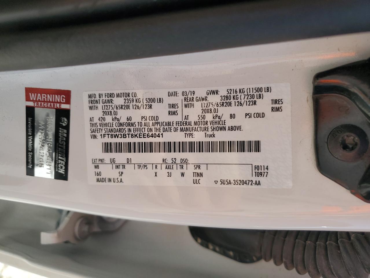 2019 Ford F350 Super Duty VIN: 1FT8W3BT8KEE64041 Lot: 49171725