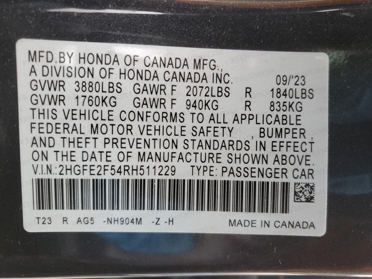 2HGFE2F54RH511229 2024 Honda Civic Sport
