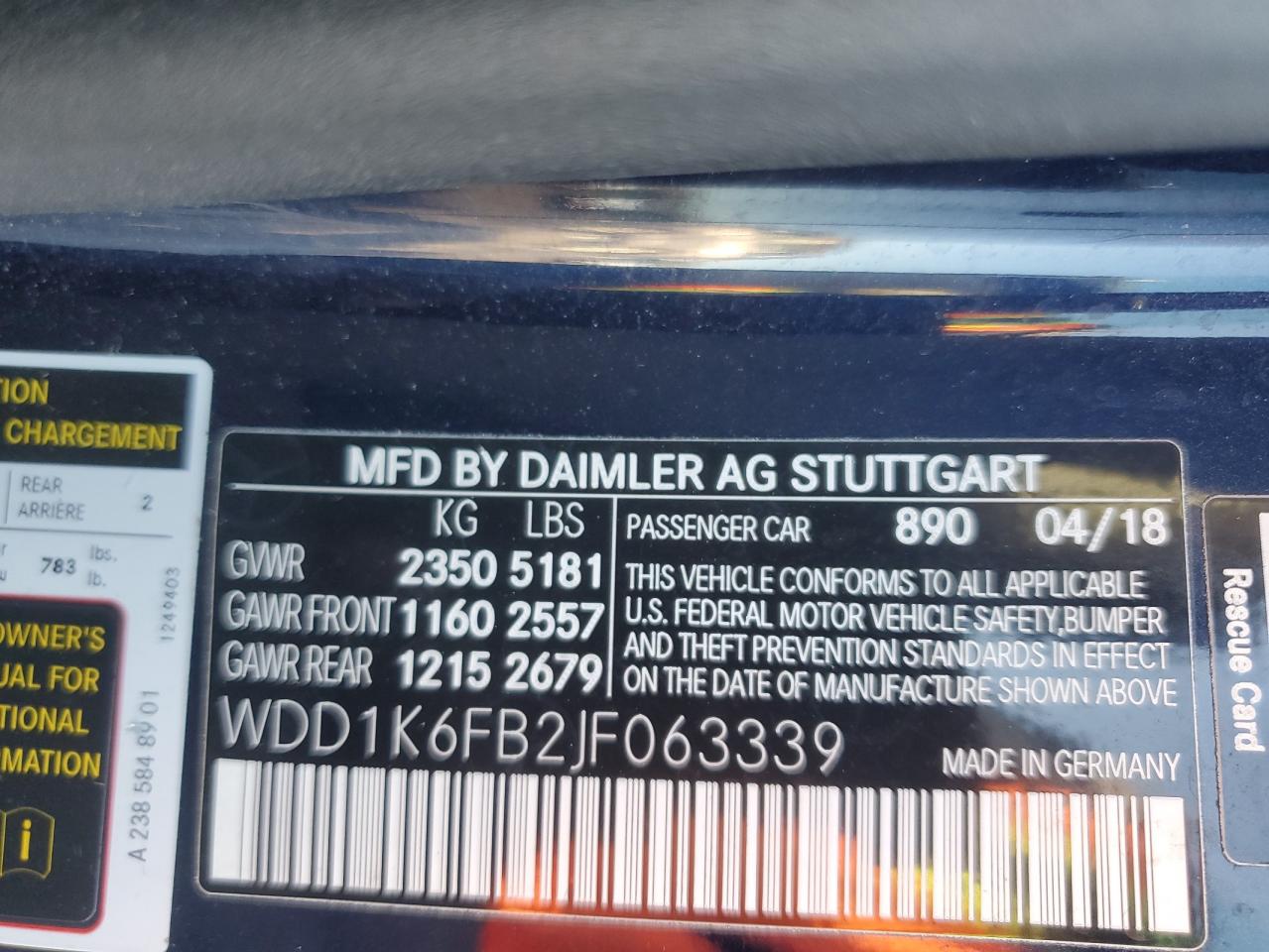 2018 Mercedes-Benz E 400 VIN: WDD1K6FB2JF063339 Lot: 48275995