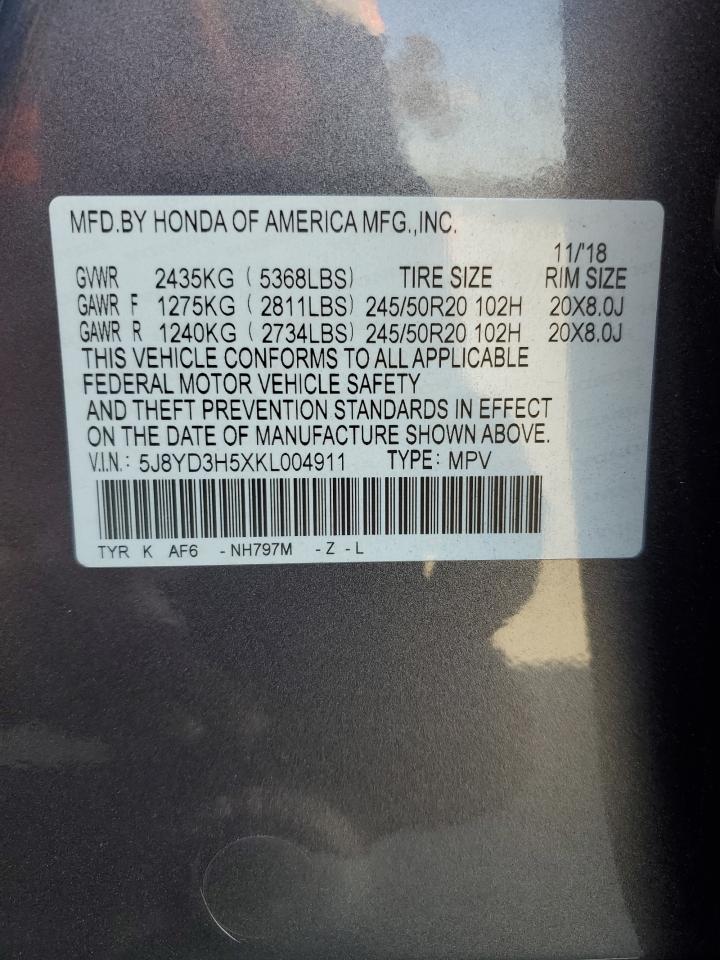 2019 Acura Mdx Technology VIN: 5J8YD3H5XKL004911 Lot: 49856385
