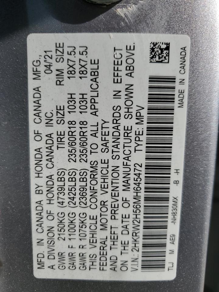 2021 Honda Cr-V Ex VIN: 2HKRW2H56MH645472 Lot: 50496195